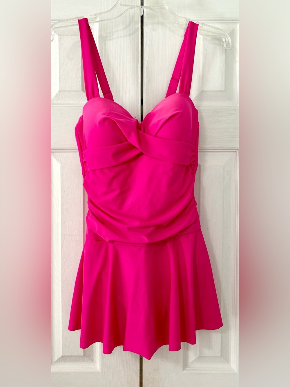 Aqua Eve One Piece Swim Dress Tummy Control Swimsuit woman size M hot pink